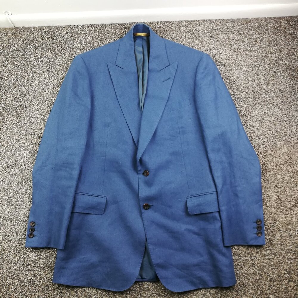Bespoke Paul Stuart Sport Coat Blazer Linen Peak Lapel Blue 38R USA Made